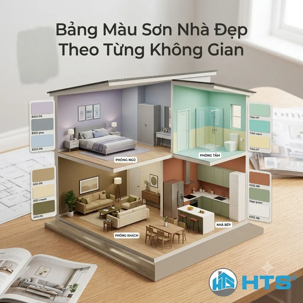 Bảng màu sơn nhà đẹp được lựa chọn theo đặc điểm và công năng của từng không gian