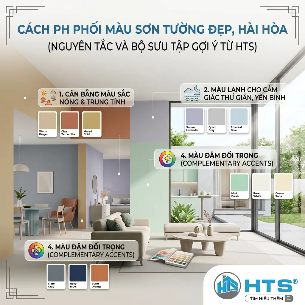 Cách phối màu sơn tường đẹp, hài hòa giúp không gian cân đối, có điểm nhấn và tạo cảm giác dễ chịu